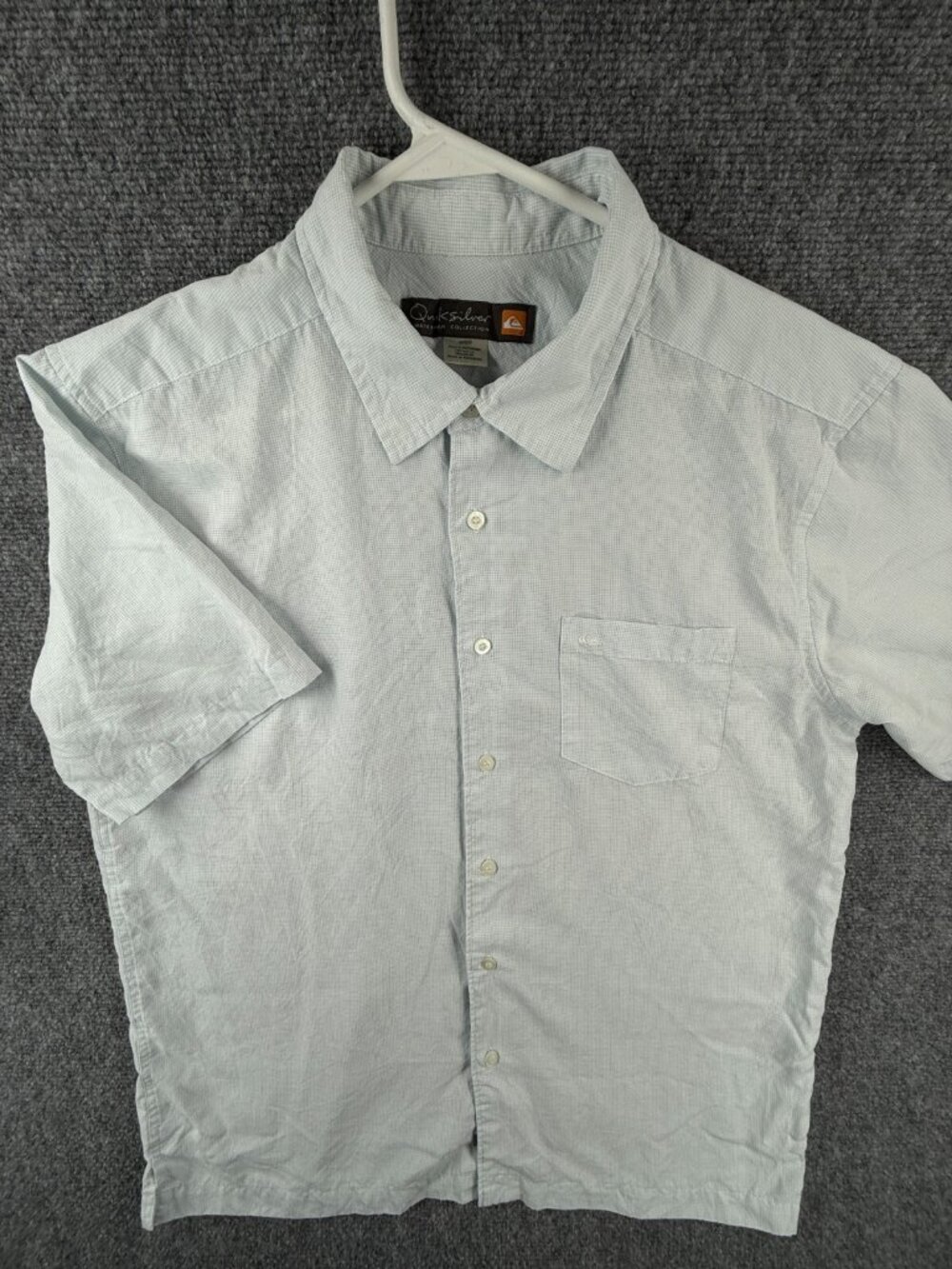Quiksilver Waterman Blue White Check Short Sleeve Button Up Shirt Men Woven Med